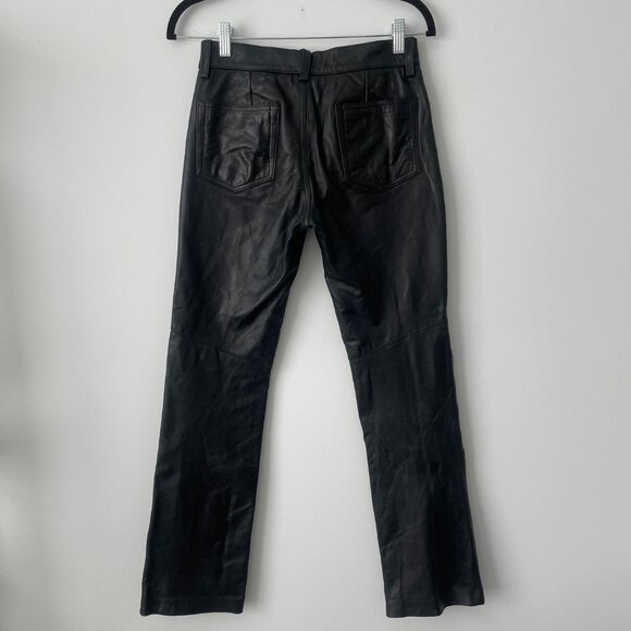 2001 Vintage Y2k Gap Black Genuine Leather Boot Cut Low Rise Pants Size 1 - Picture 2 of 11